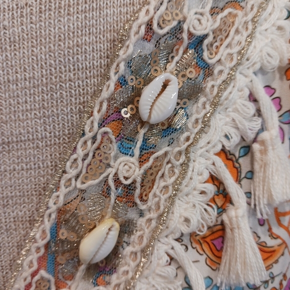 Small/ Medium Maxi Womens Dress Shell Boho Fringed Orange Pink Vacation SUMMER - Picture 4 of 8